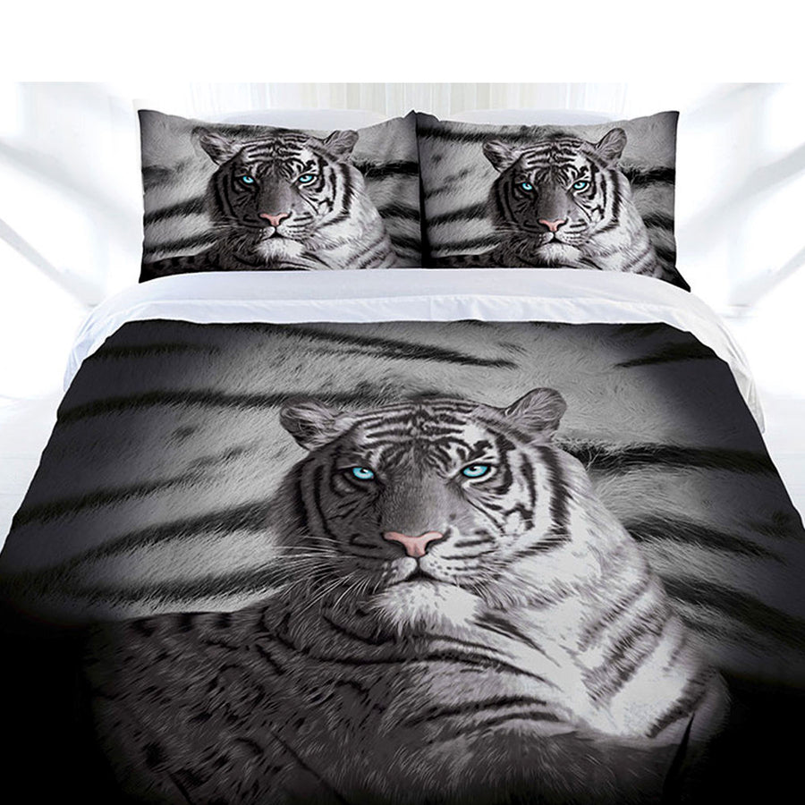 Just Home Blue Eyes Stripes Tiger Quilt Cover Set Double - Dusk Design - SuperSaverAU - view 1