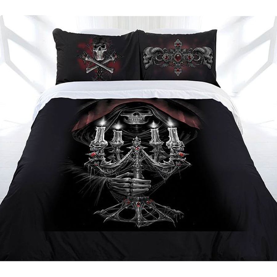 Anne Stokes Candelabra Quilt Cover Set Queen - Grim Reaper Design, Polyester Cotton - SuperSaverAU - view 1