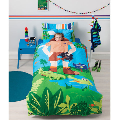 Cubby House Reversible Croc Hunter Quilt Cover Set Single - Easy Care Polyester Cotton - SuperSaverAU - view 1