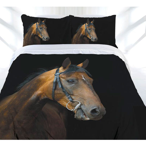 Just Home Dark Rider Quilt Cover Set Single - Horse Print Design, 140x210 cm - SuperSaverAU - view 1