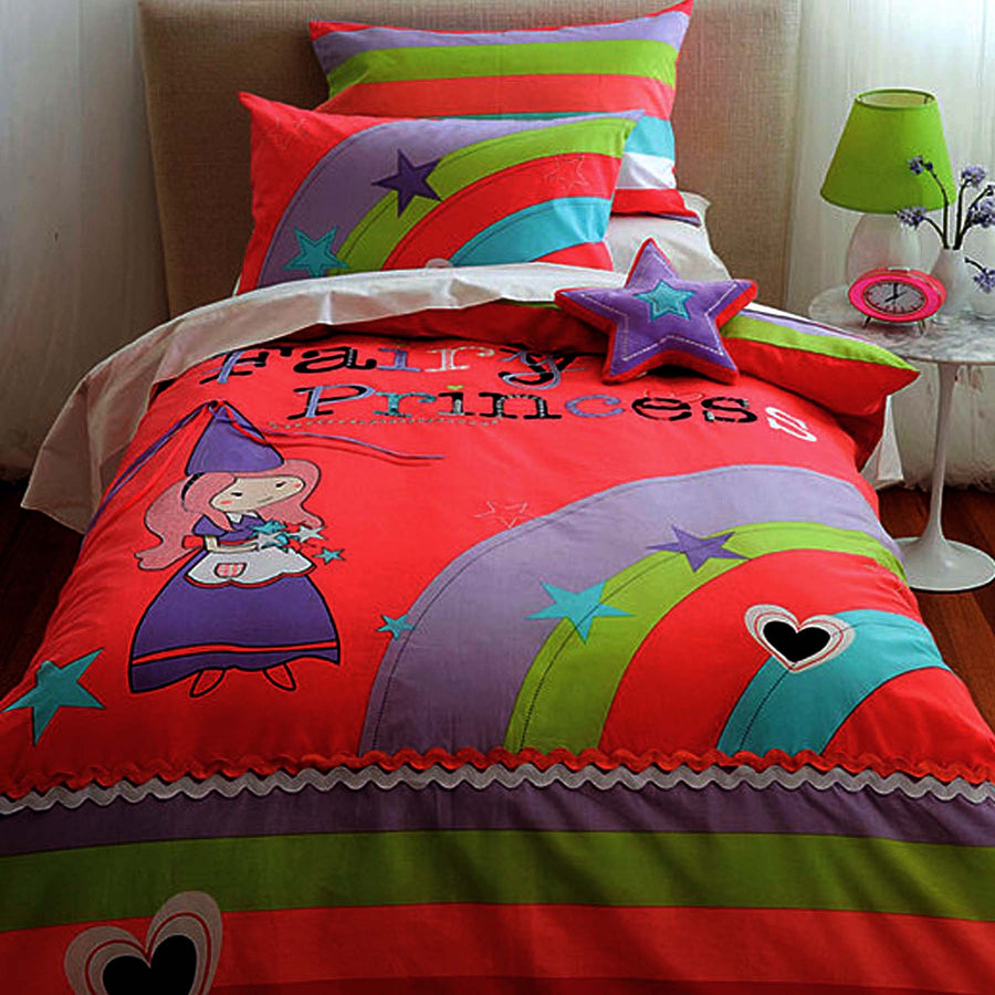 Cubby House Kids Fairy Princess Quilt Cover Set Double - Glitter Print, Easy Care - SuperSaverAU - view 1