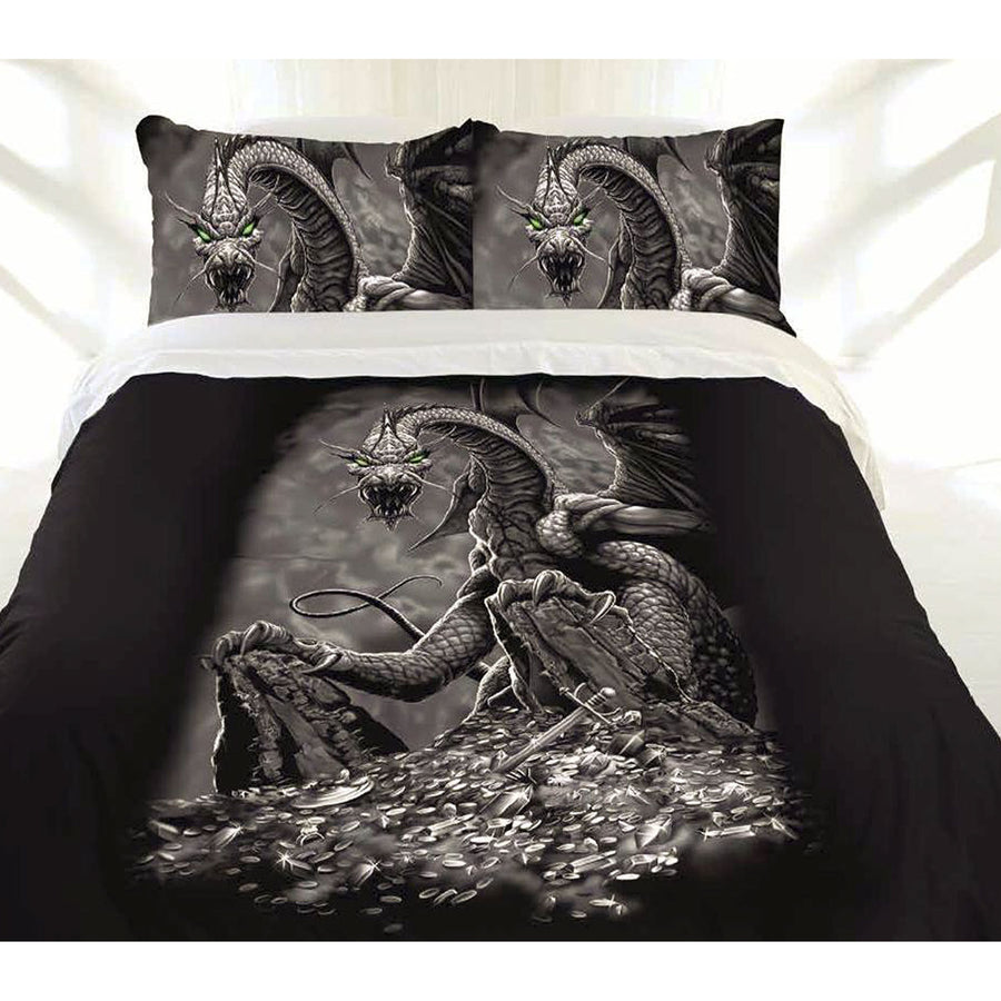 Just Home Green Eyed Dragon Quilt Cover Set Double - Gothic Dragon Print Design - SuperSaverAU - view 1