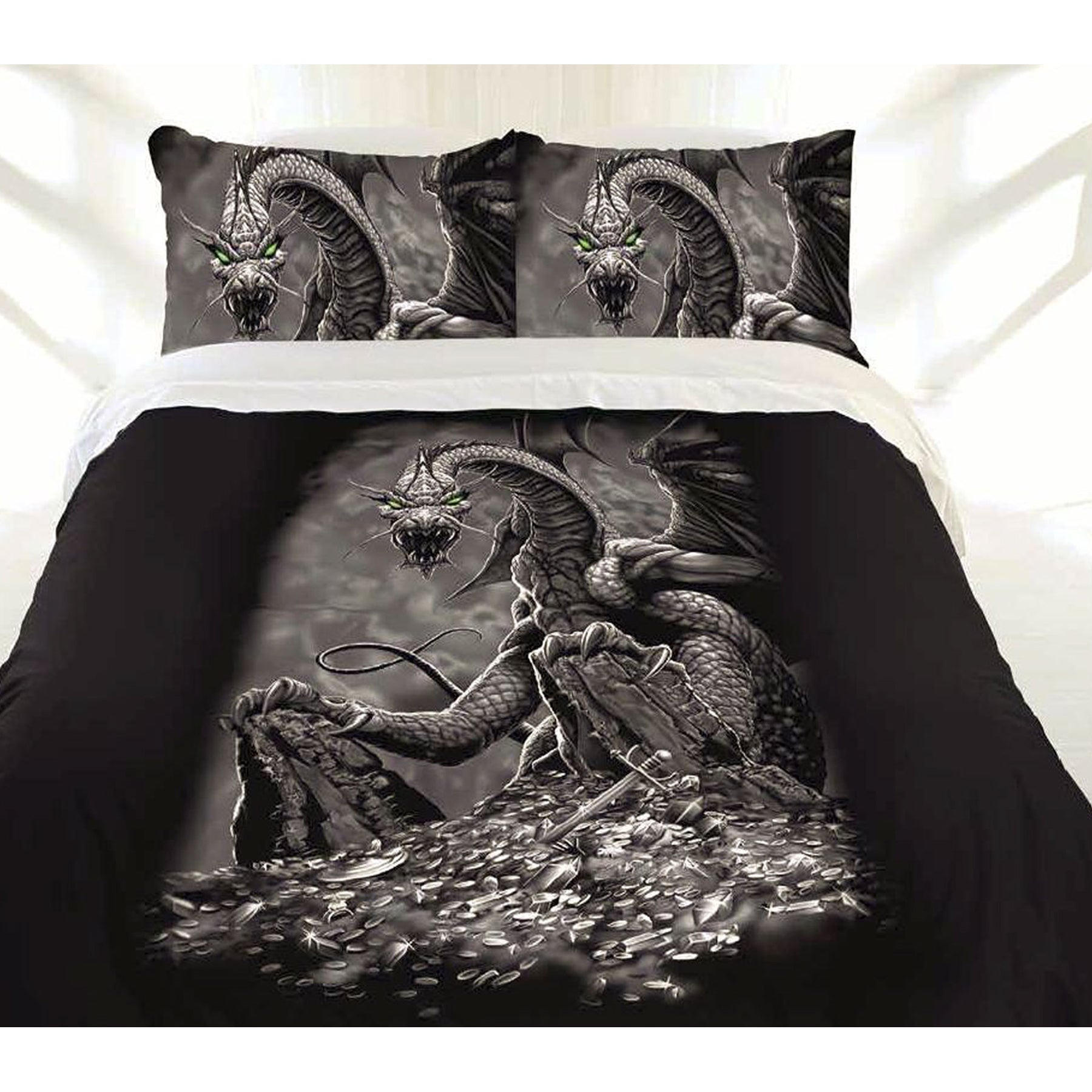 Just Home Green Eyed Dragon Quilt Cover Set Single - Dragon Print Design - SuperSaverAU - view 1