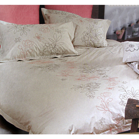 Canterbury Orinocco Sand Quilt Cover Set King - Floral Embroidery, 300 Thread Count - SuperSaverAU - view 1