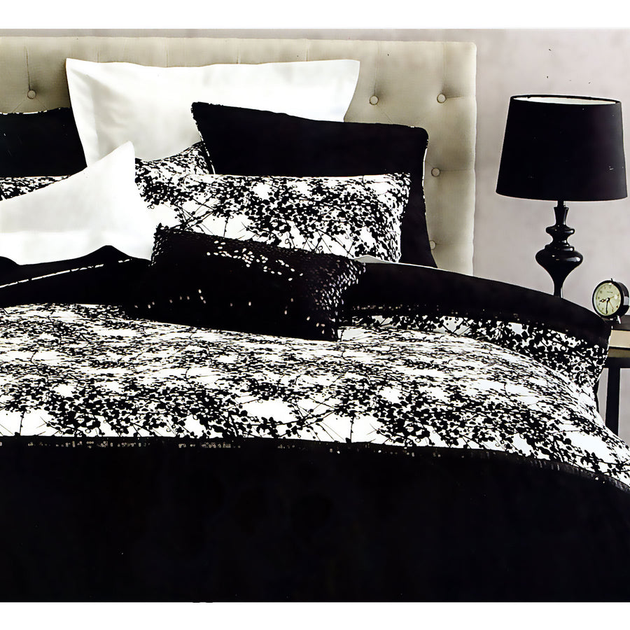 Canterbury Quill Quilt Cover Set Queen - Sequin Design, 250 Thread Count, Black/White - SuperSaverAU - view 1