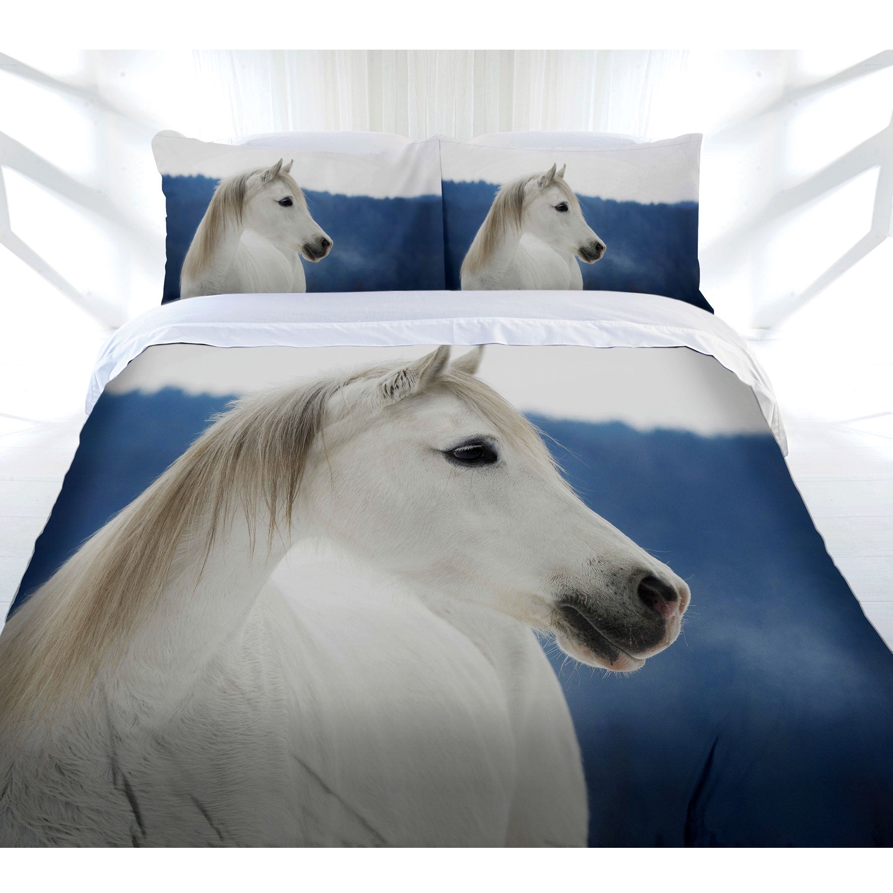 Just Home Snowy Horse Quilt Cover Set Queen - Horse Print, Polyester, Machine Washable - SuperSaverAU - view 1