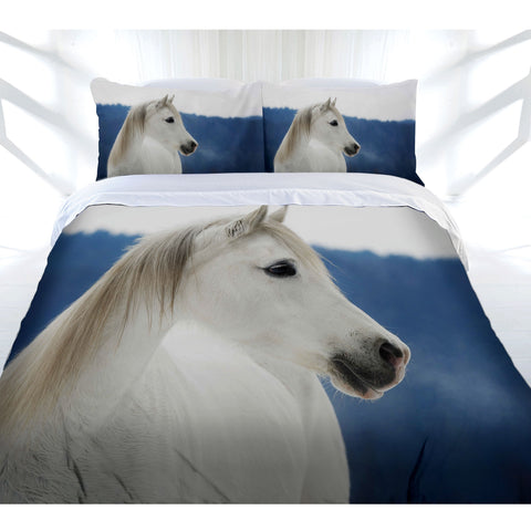 Just Home Snowy Horse Quilt Cover Set Queen - Horse Print, Polyester, Machine Washable - SuperSaverAU - view 1