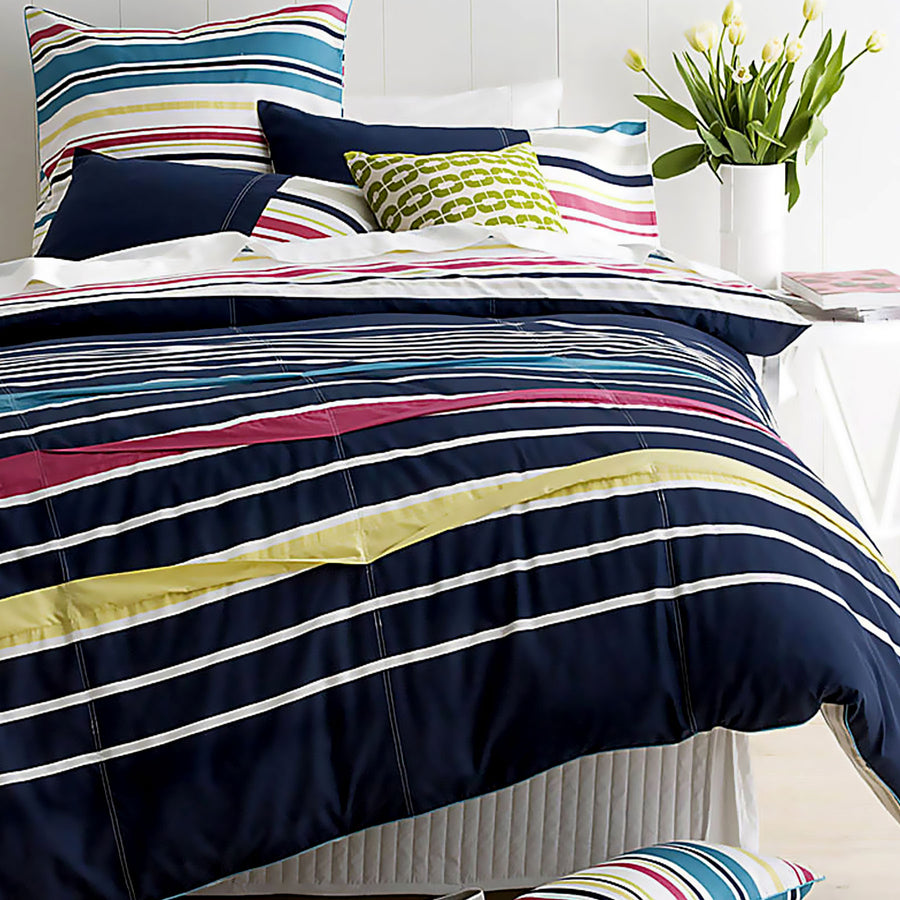 Paxton Wiggin Spectrum Quilt Cover Set King - Stripes Print, Navy - SuperSaverAU - view 1