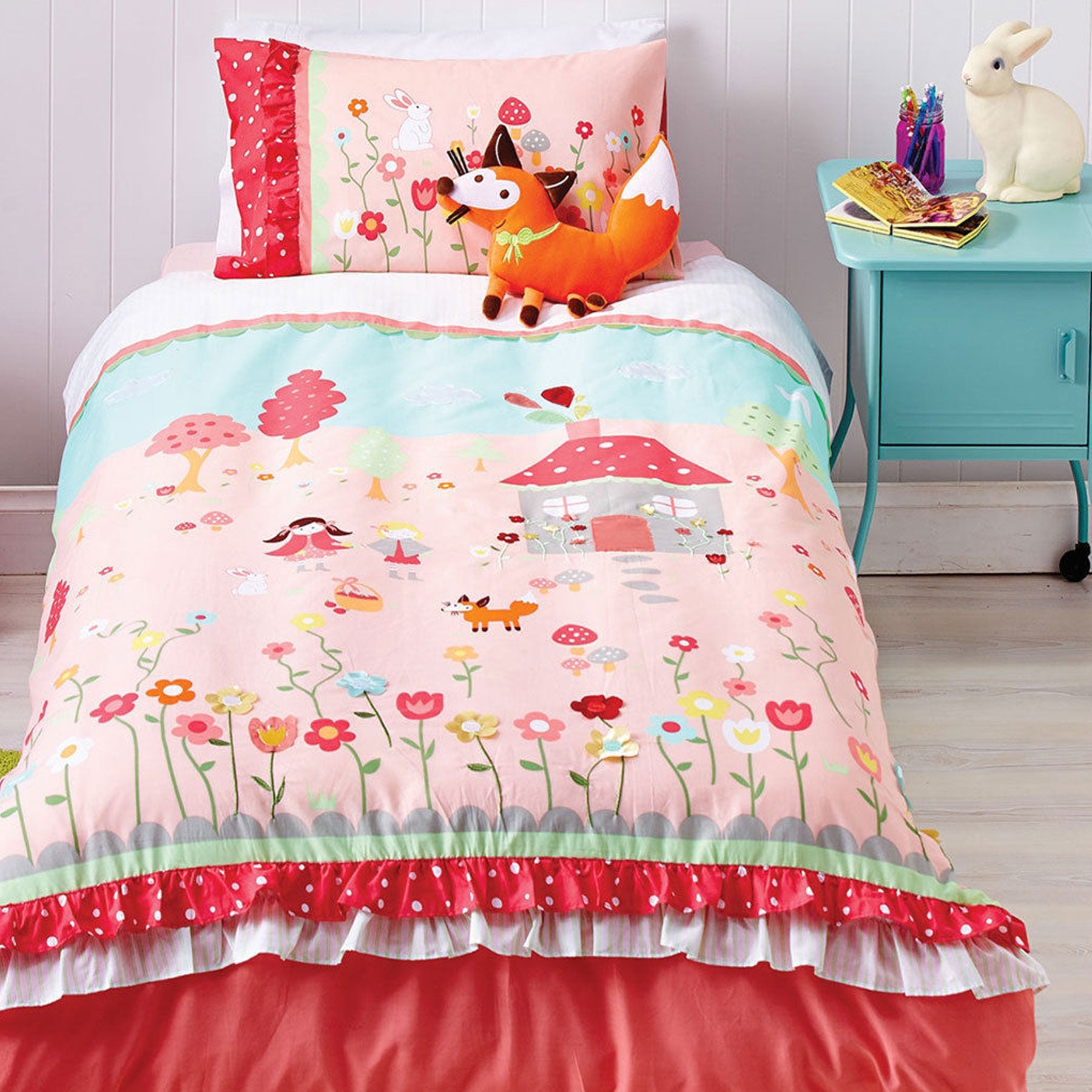 Cubby House Reversible Storybook Quilt Cover Set Single - Embroidery, Satin Appliqué - SuperSaverAU - view 1