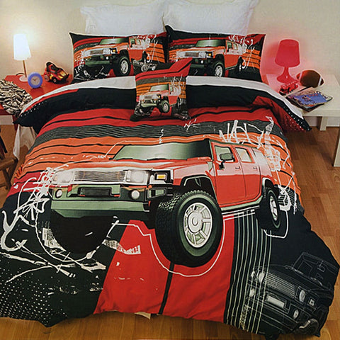 Just Home Sporty Quilt Cover Set Queen - Hummer Print, Polyester Cotton Blend - SuperSaverAU - view 1