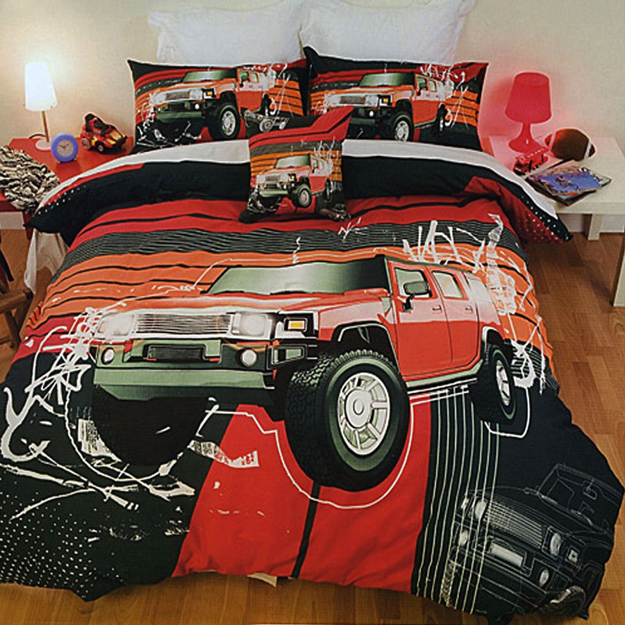Just Home Sporty Quilt Cover Set Queen - Hummer Print, Polyester Cotton Blend - SuperSaverAU - view 1