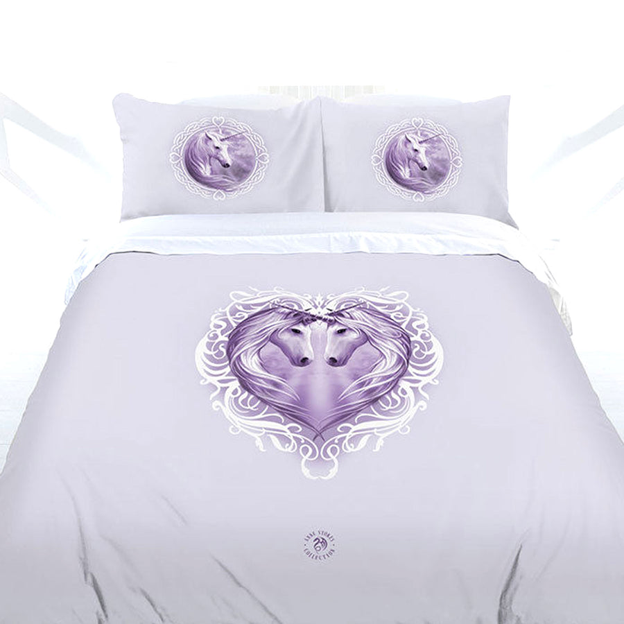 Anne Stokes White Unicorn Quilt Cover Set King - Heart Print, Polyester Cotton - SuperSaverAU - view 1