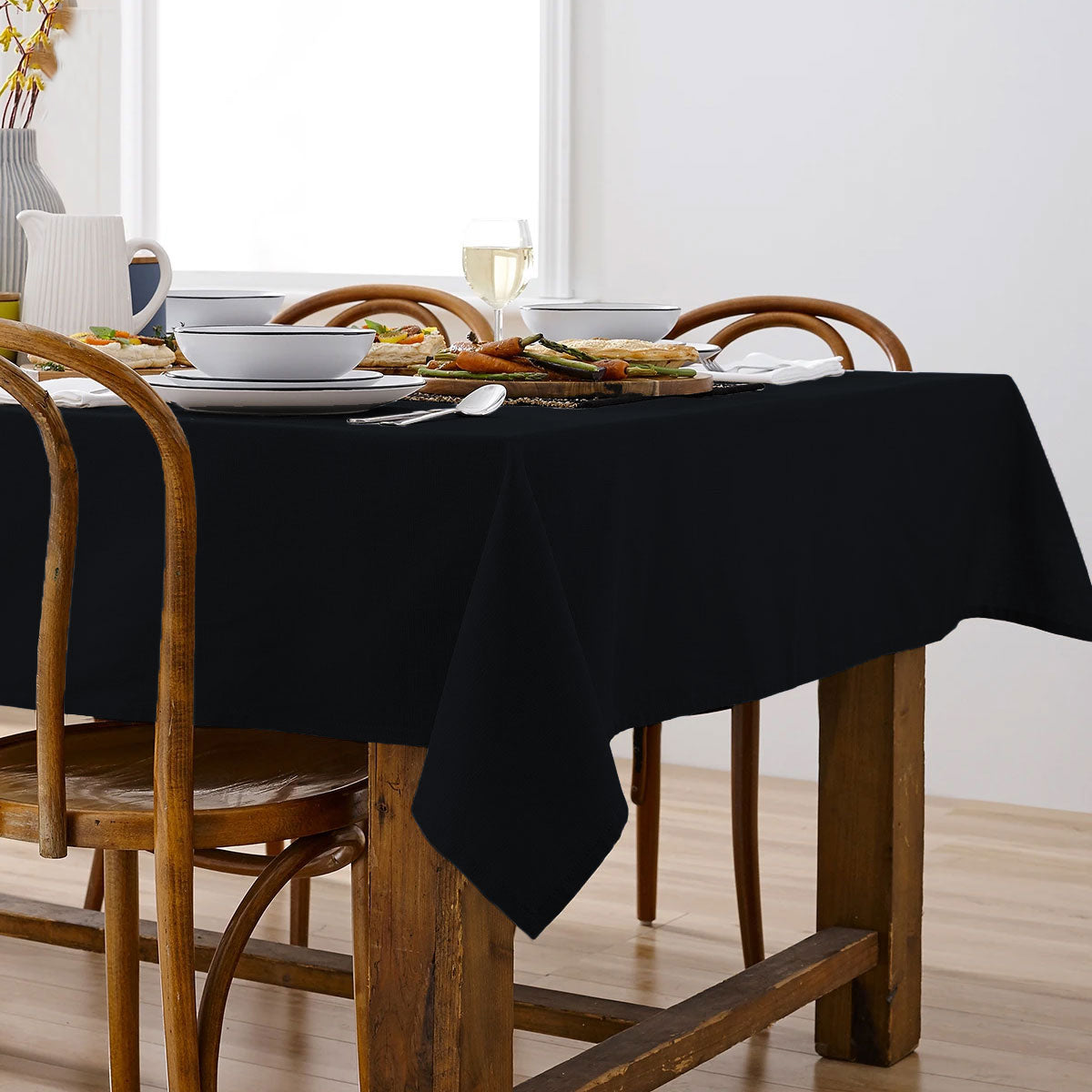 Ladelle Black Linen Look 100% Cotton Tablecloth 150 x 265 cm - AZO Free Dyes - SuperSaverAU - view 1