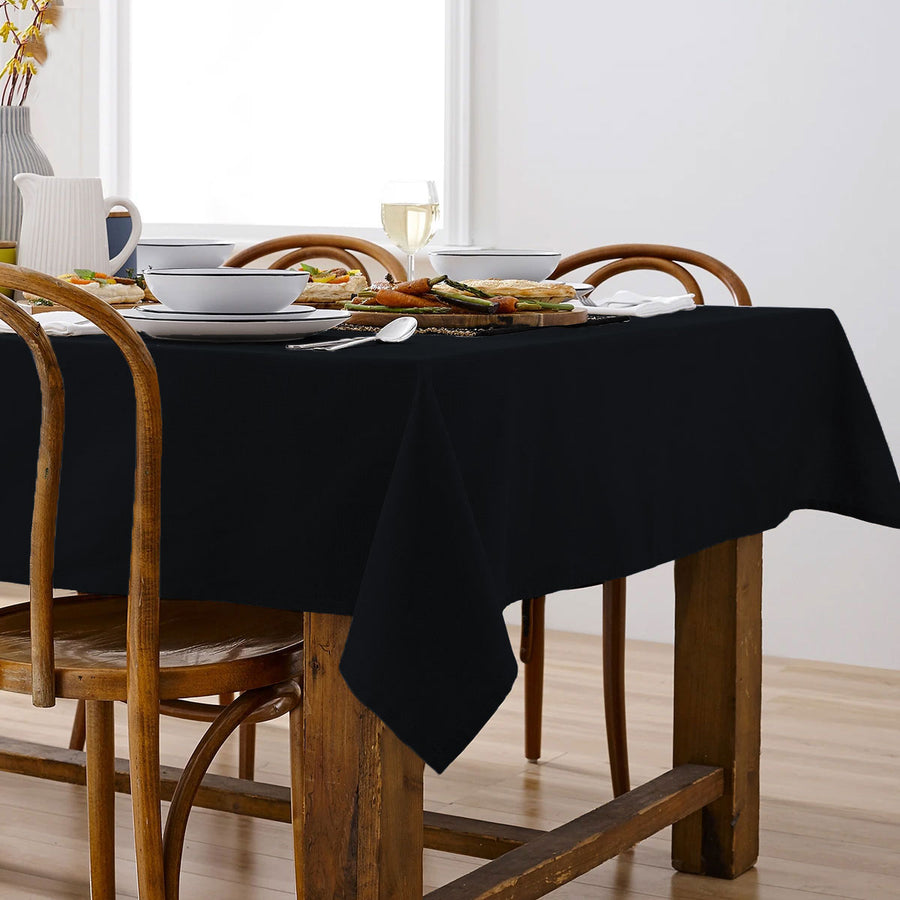 Ladelle Black Linen Look 100% Cotton Tablecloth 150 x 265 cm - AZO Free Dyes - SuperSaverAU - view 1