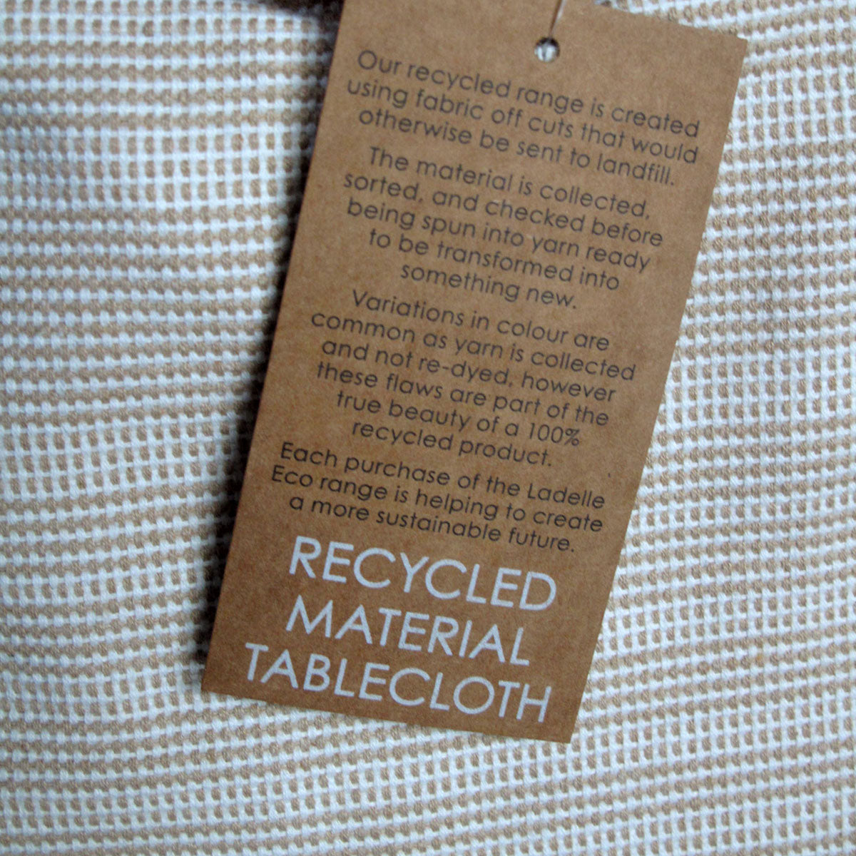 Ladelle Beige Eco Cotton Rich Tablecloth 150 x 265 cm, Woven Stripes Design - SuperSaverAU - view 3