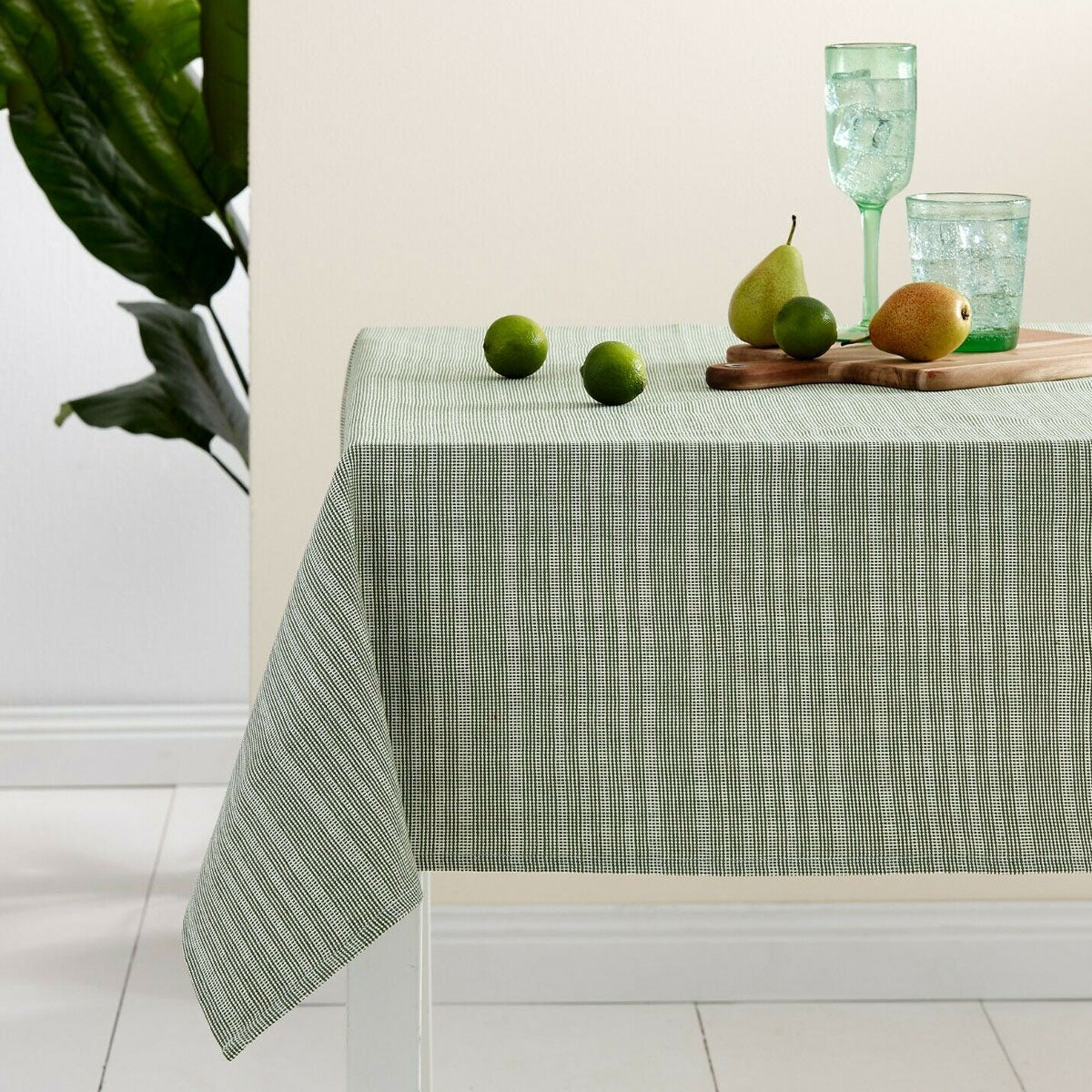 Ladelle Green Eco Cotton Rich Tablecloth 150 x 265 cm, Woven Stripes Design - SuperSaverAU - view 1