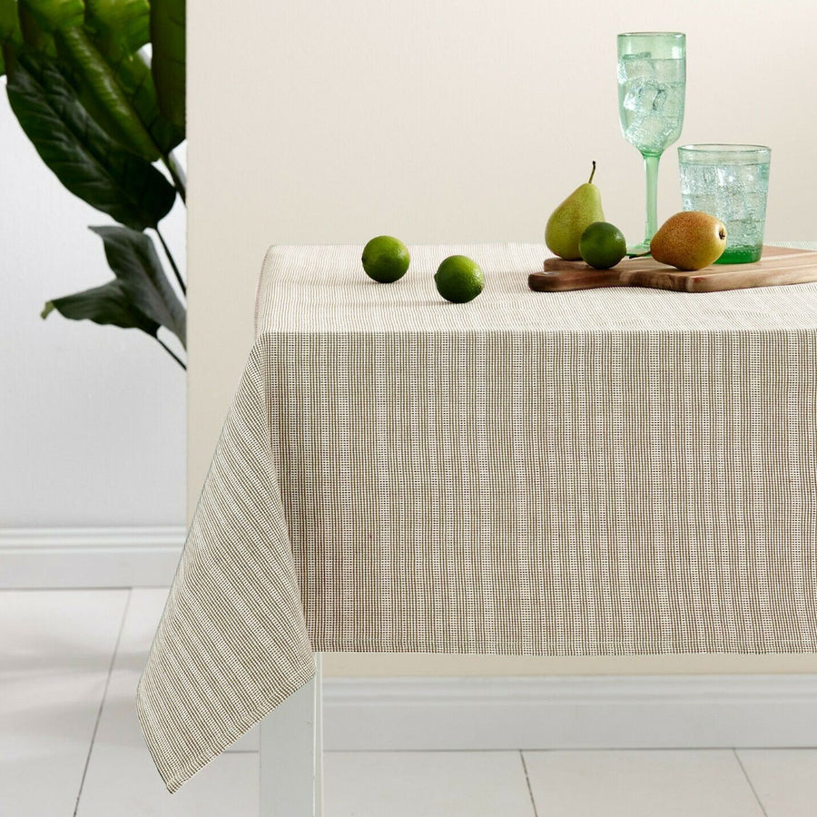 Ladelle Beige Eco Cotton Rich Tablecloth 150 x 300 cm - Woven Stripes Design - SuperSaverAU - view 1