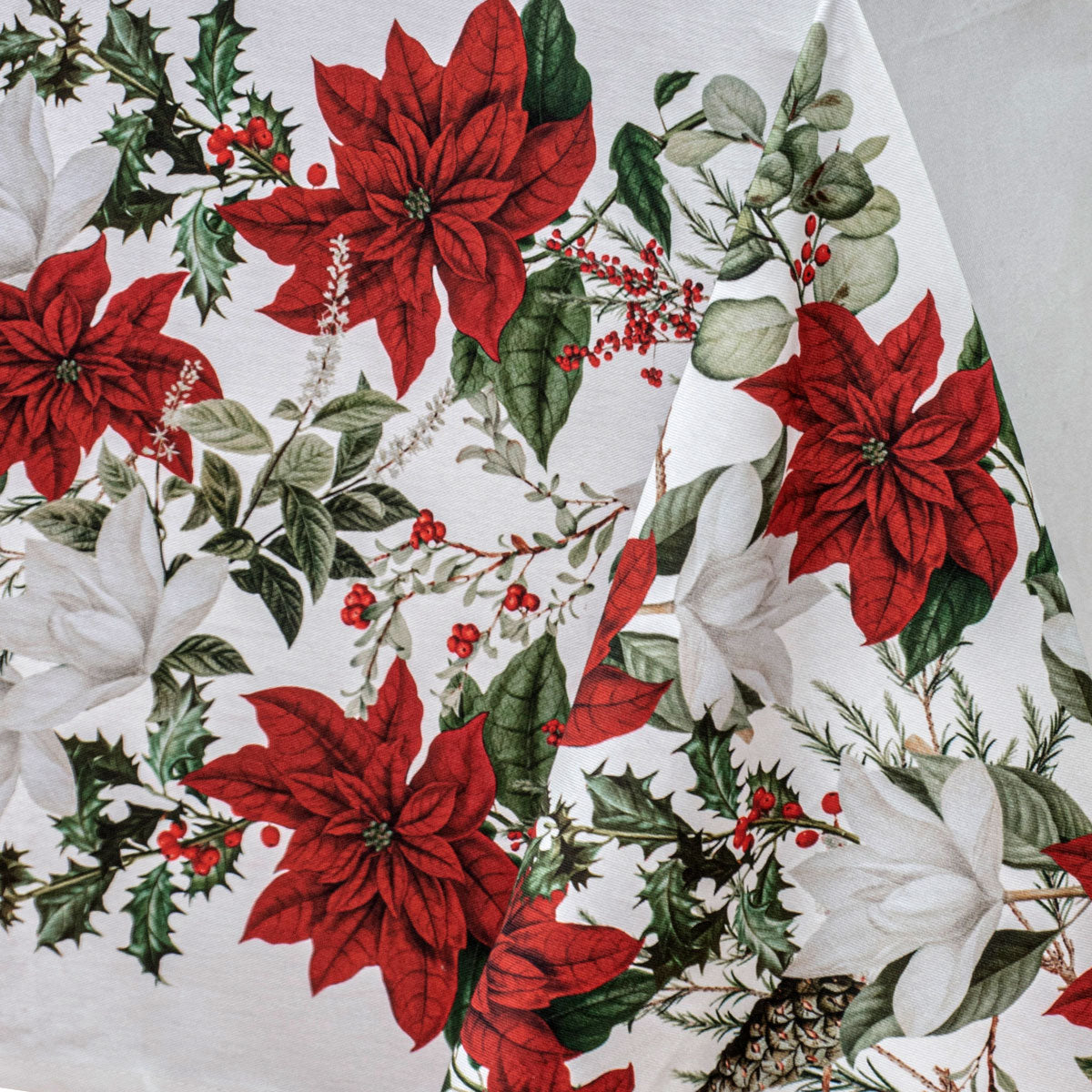 Ashdene Poinsettia Christmas Tablecloth 150 x 300 cm, 100% Cotton, AZO Free Dyes - SuperSaverAU - view 2