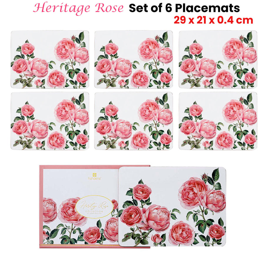 Ashdene Heritage Rose Table Placemats Set of 6, 29x21x0.4 cm, Floral Design - SuperSaverAU - view 1
