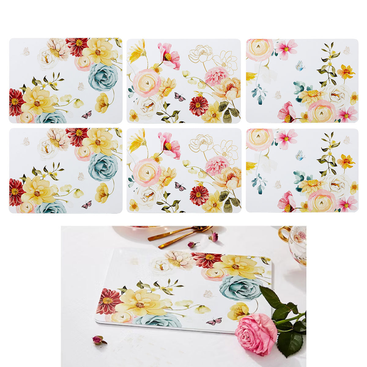 Ashdene Set of 6 Springtime Soiree Table Placemats 29x21x0.4 cm - Floral Design - SuperSaverAU - view 1