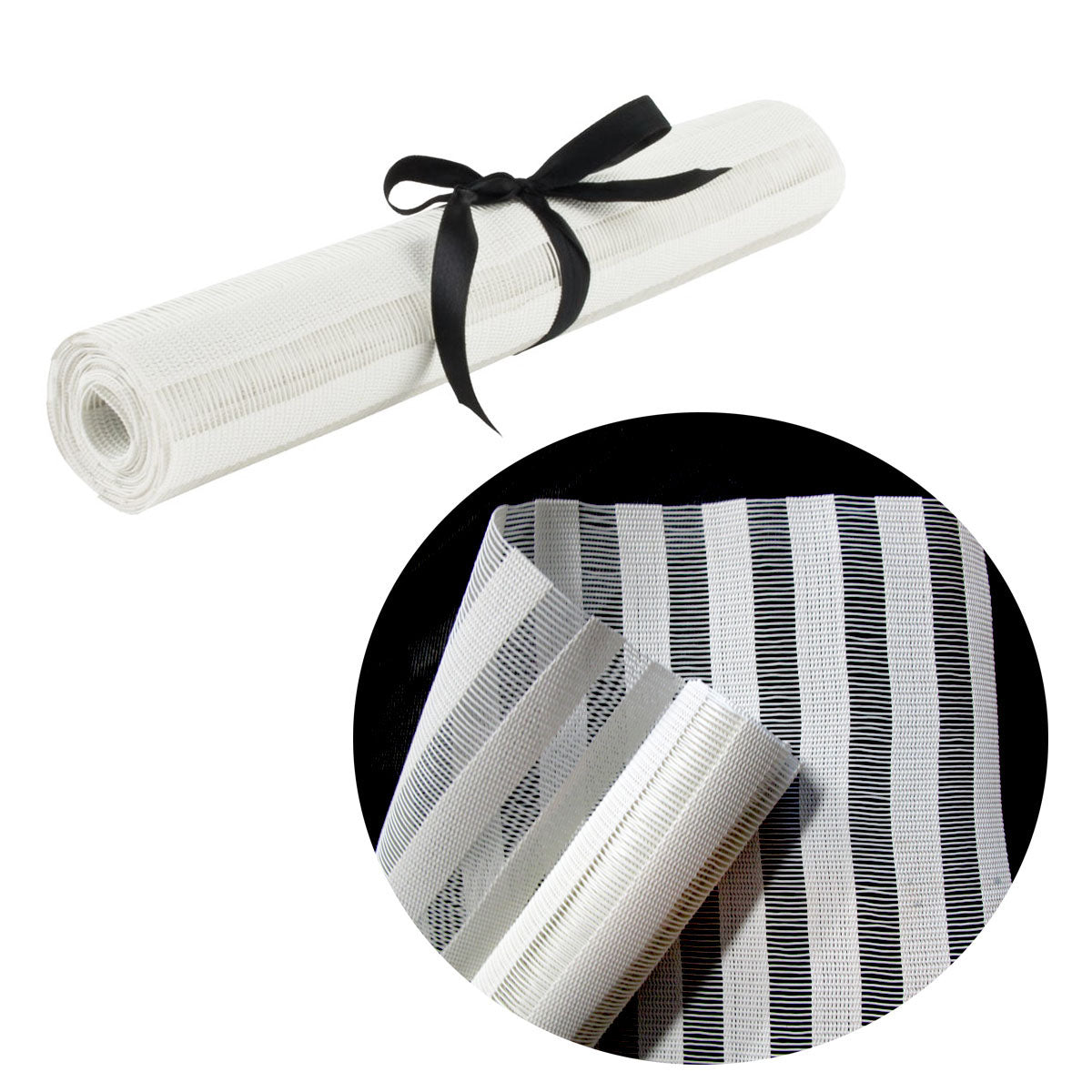 Ladelle Cairo Ivory Vinyl Table Runner 30 x 155 cm, Woven Stripes, AZO Free - SuperSaverAU - view 1