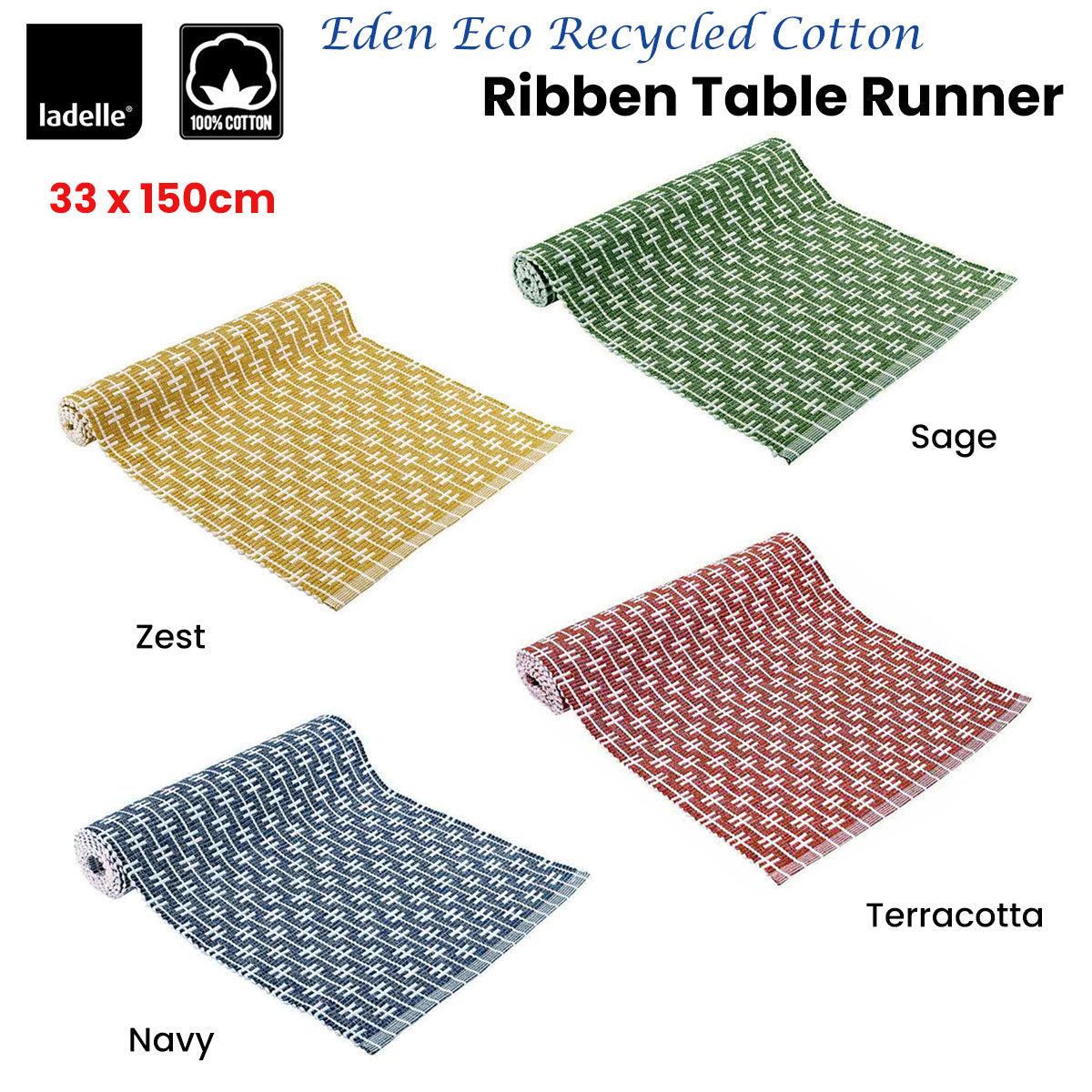 Ladelle Eden Ribbed Eco Recycled Cotton Table Runner 33 x 150 cm Terracotta - SuperSaverAU - view 2