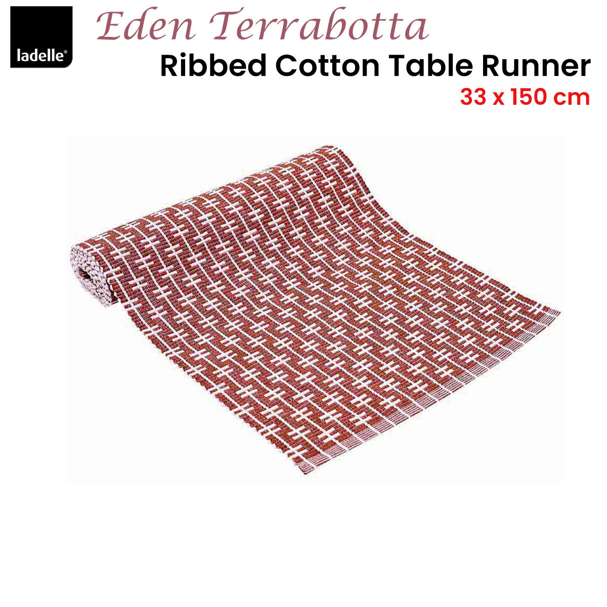 Ladelle Eden Terracotta Ribbed Table Runner 33 x 150 cm - 100% Cotton, AZO Free
