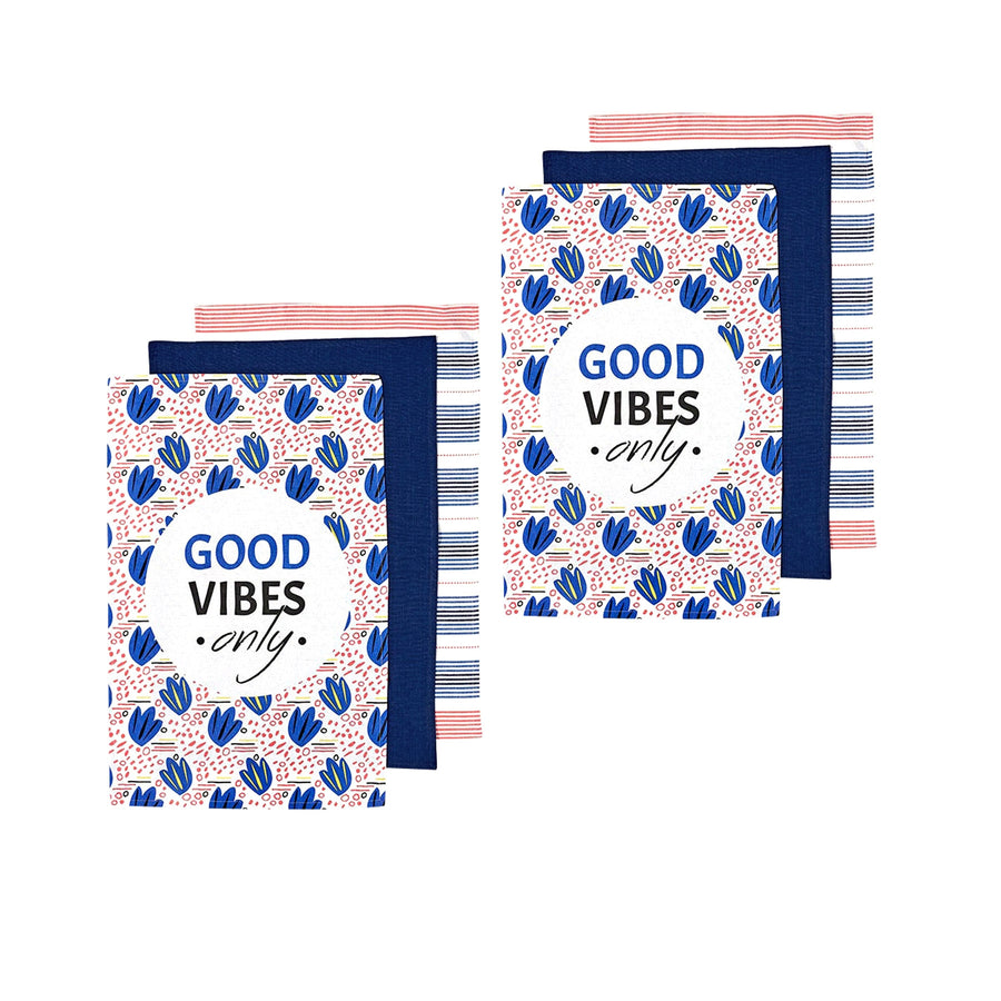 Ladelle Arise Kitchen Range Set of 6 Tea Towels 45x70cm Floral Print Blue - SuperSaverAU - view 1