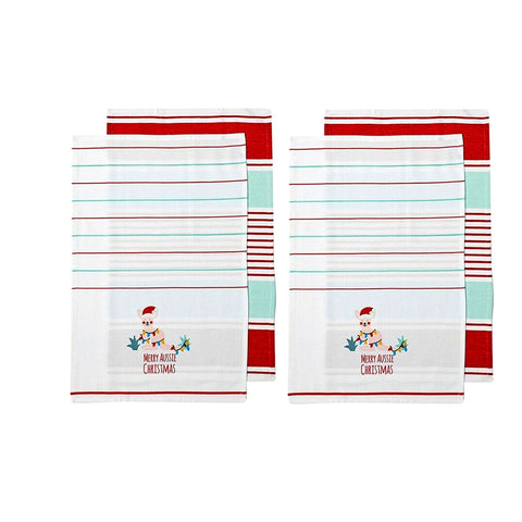 Ladelle Australiana Aussie Animal Christmas Set of 4 Cotton Kitchen Towels 45 x 70 cm - SuperSaverAU - view 1