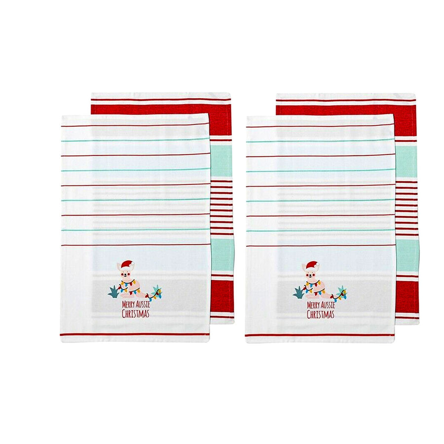 Ladelle Australiana Aussie Animal Christmas Set of 4 Cotton Kitchen Towels 45 x 70 cm - SuperSaverAU - view 1