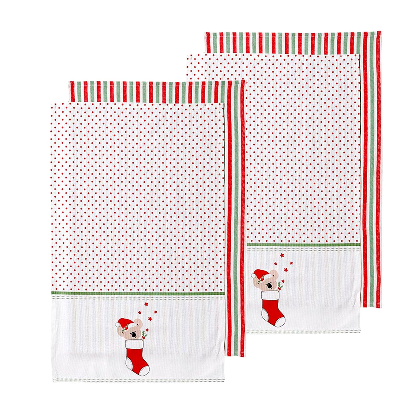 Ladelle Set of 4 Cotton Tea Towels 45 x 70 cm - Stripes/Dotted Pattern, AZO Free