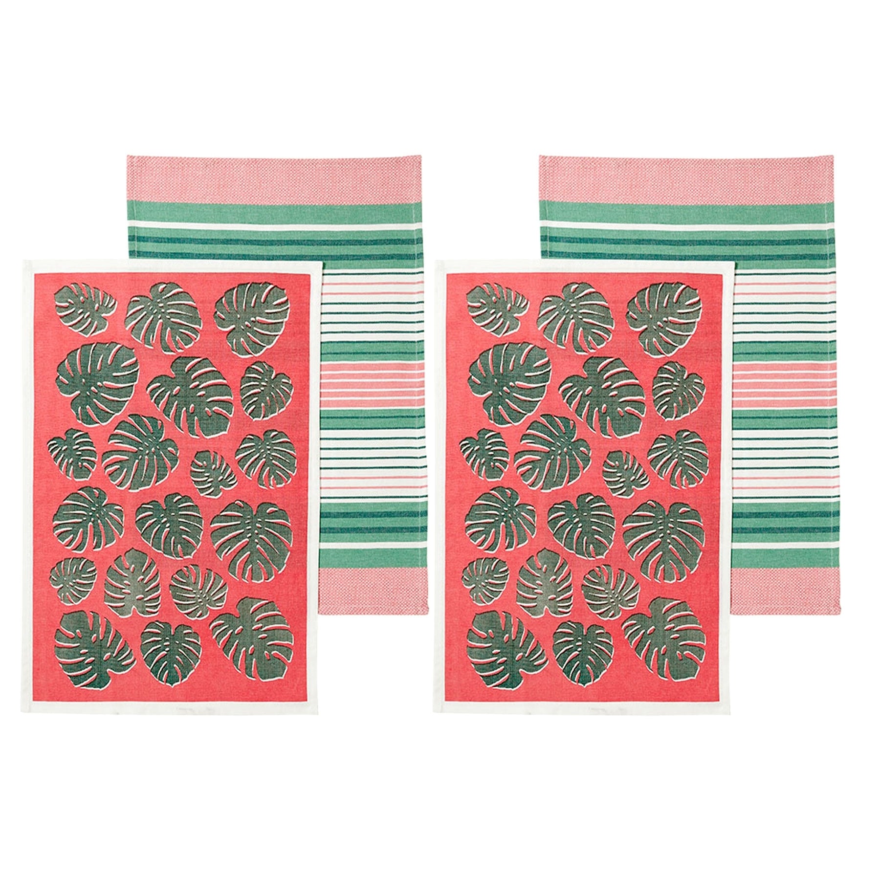 Ladelle Set of 4 Bahamas 45x70 cm Cotton Tea Towels - Tropical Leaves Design - SuperSaverAU - view 1