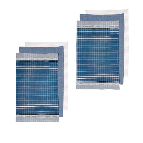 Ladelle Entertainer Set of 6 Cotton Kitchen Towels 45 x 70 cm - Blue, Checked Design - SuperSaverAU - view 1