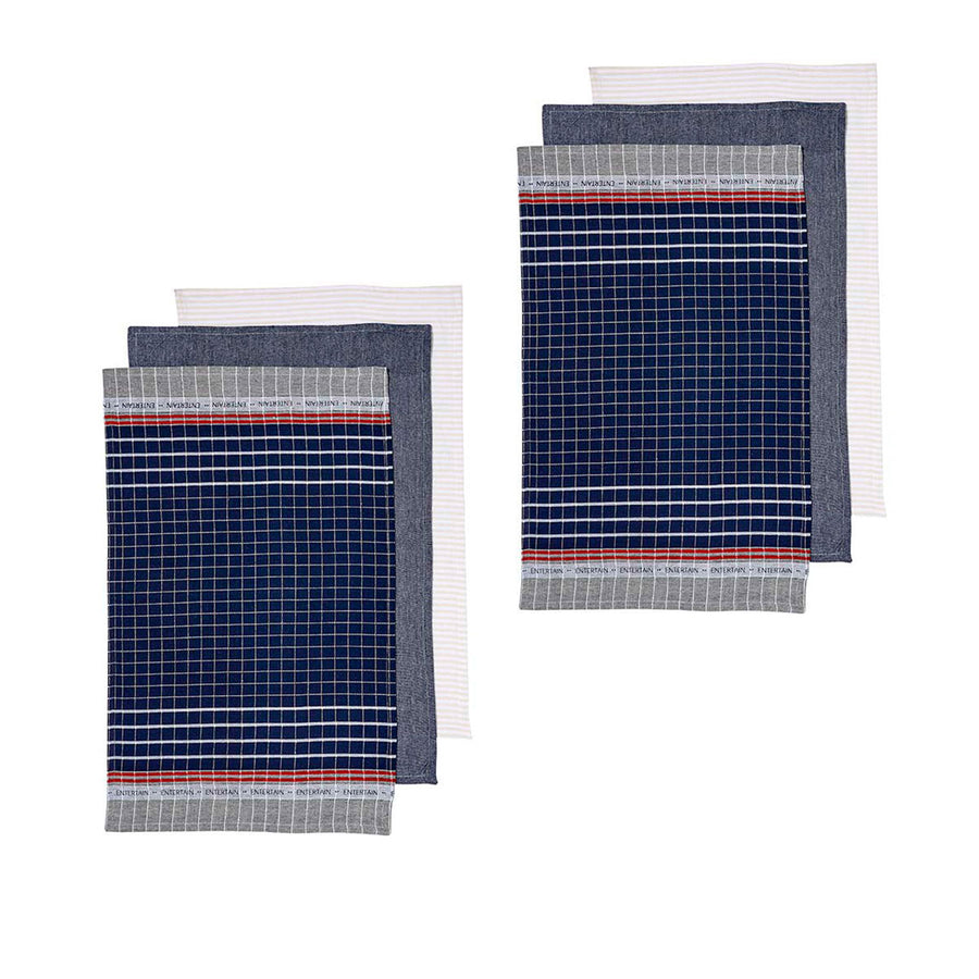 Ladelle Entertainer Set of 6 Cotton Kitchen Towels 45 x 70 cm - Navy - SuperSaverAU - view 1