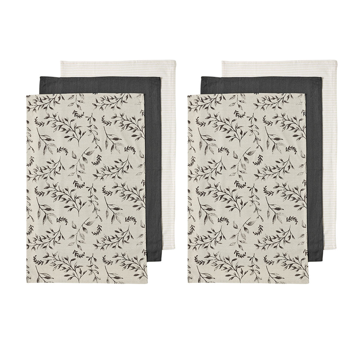 Ladelle Grown Ivy Set of 6 Cotton Kitchen Towels 45 x 70 cm - Foliage Print, AZO Free - SuperSaverAU - view 1