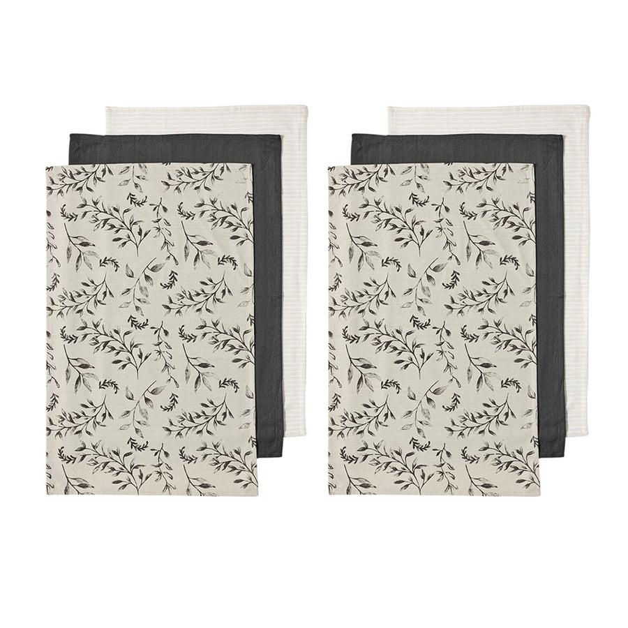 Ladelle Grown Ivy Set of 6 Cotton Kitchen Towels 45 x 70 cm - Foliage Print, AZO Free - SuperSaverAU - view 1