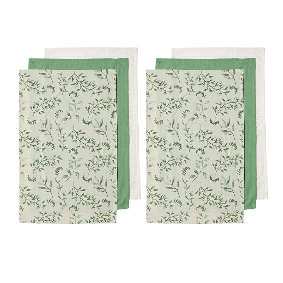 Ladelle Grown Ivy Set of 6 Cotton Kitchen Towels 45 x 70 cm - Foliage Design, AZO Free - SuperSaverAU - view 1