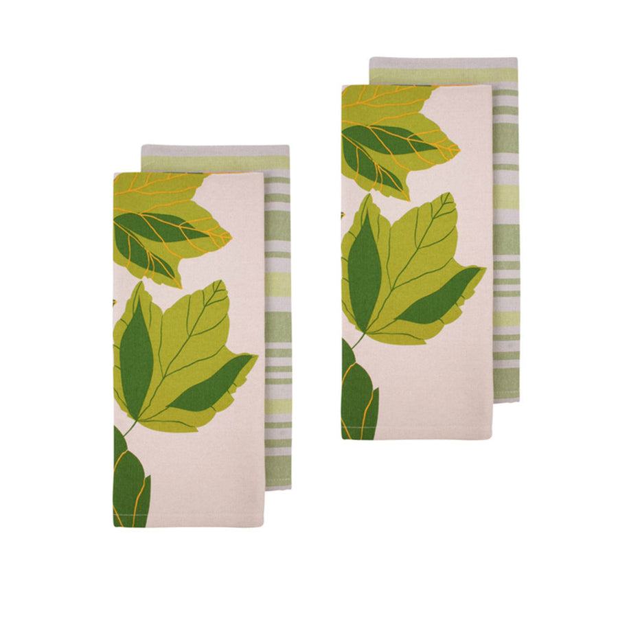 Ladelle Harvest Time Set of 4 Cotton Kitchen Towels 45 x 70 cm - Leaves Print, AZO Free - SuperSaverAU - view 1