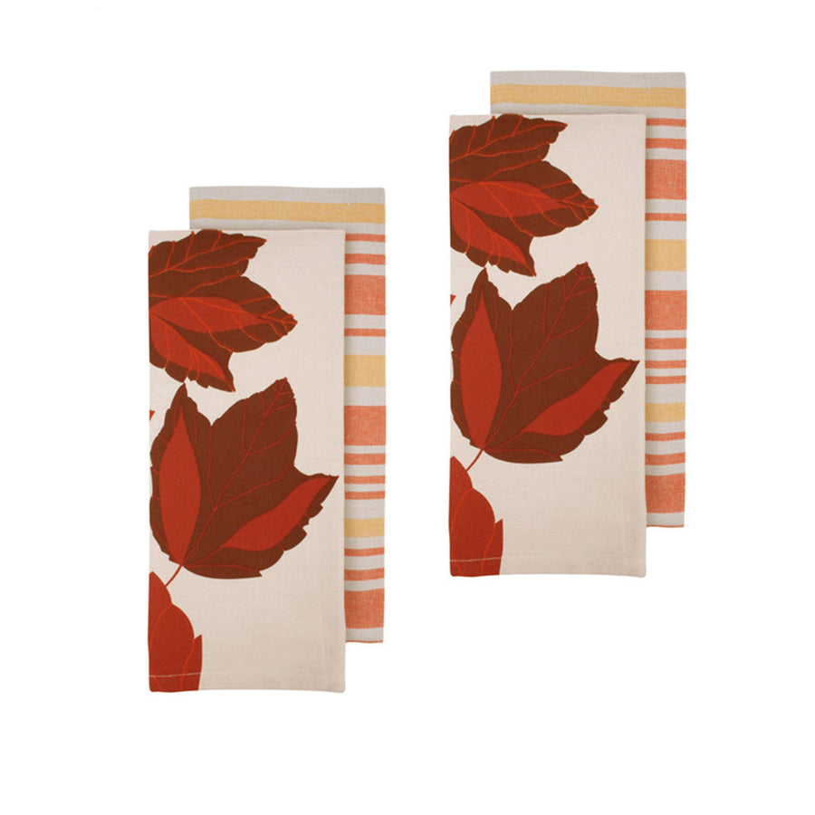 Ladelle Harvest Time Set of 4 Cotton Kitchen Towels 45 x 70 cm - Leaves Print, AZO Free - SuperSaverAU - view 1
