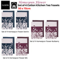 Ladelle Set of 4 Homespun Flower Cotton Kitchen Tea Towels 50 x 70 cm Mulberry - SuperSaverAU - view 2