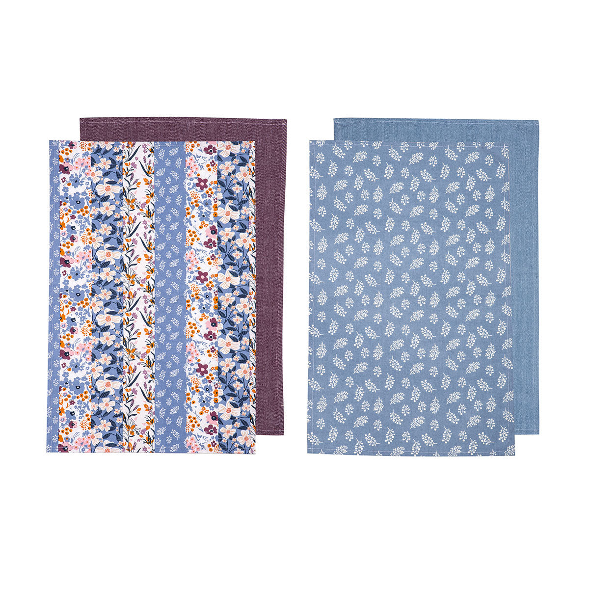 Ladelle Set of 4 Homespun Cotton Kitchen Tea Towels 50 x 70 cm - Floral Print
