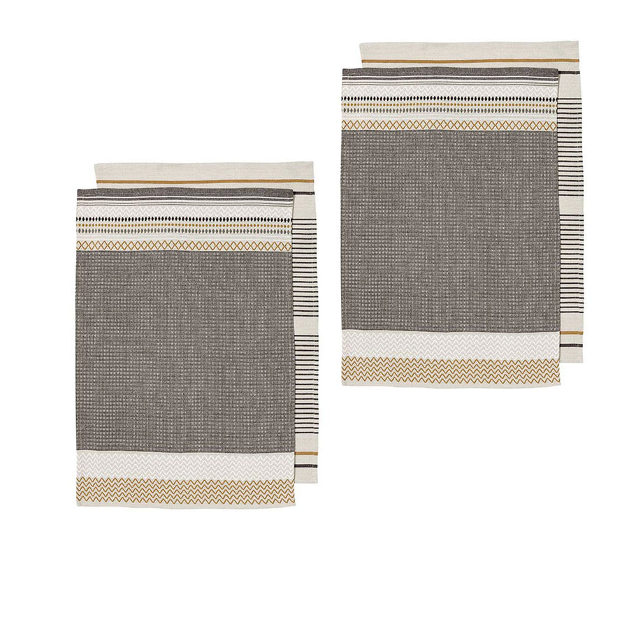 Ladelle Intrinsic Set of 4 Cotton Kitchen Towels 45 x 70 cm - Bold Charcoal, Geometric Design - SuperSaverAU - view 1