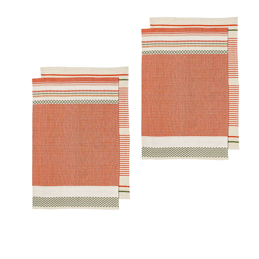 Ladelle Intrinsic Set of 4 Cotton Kitchen Towels 45 x 70 cm - Bold Rust, Geometric Design - SuperSaverAU - view 1