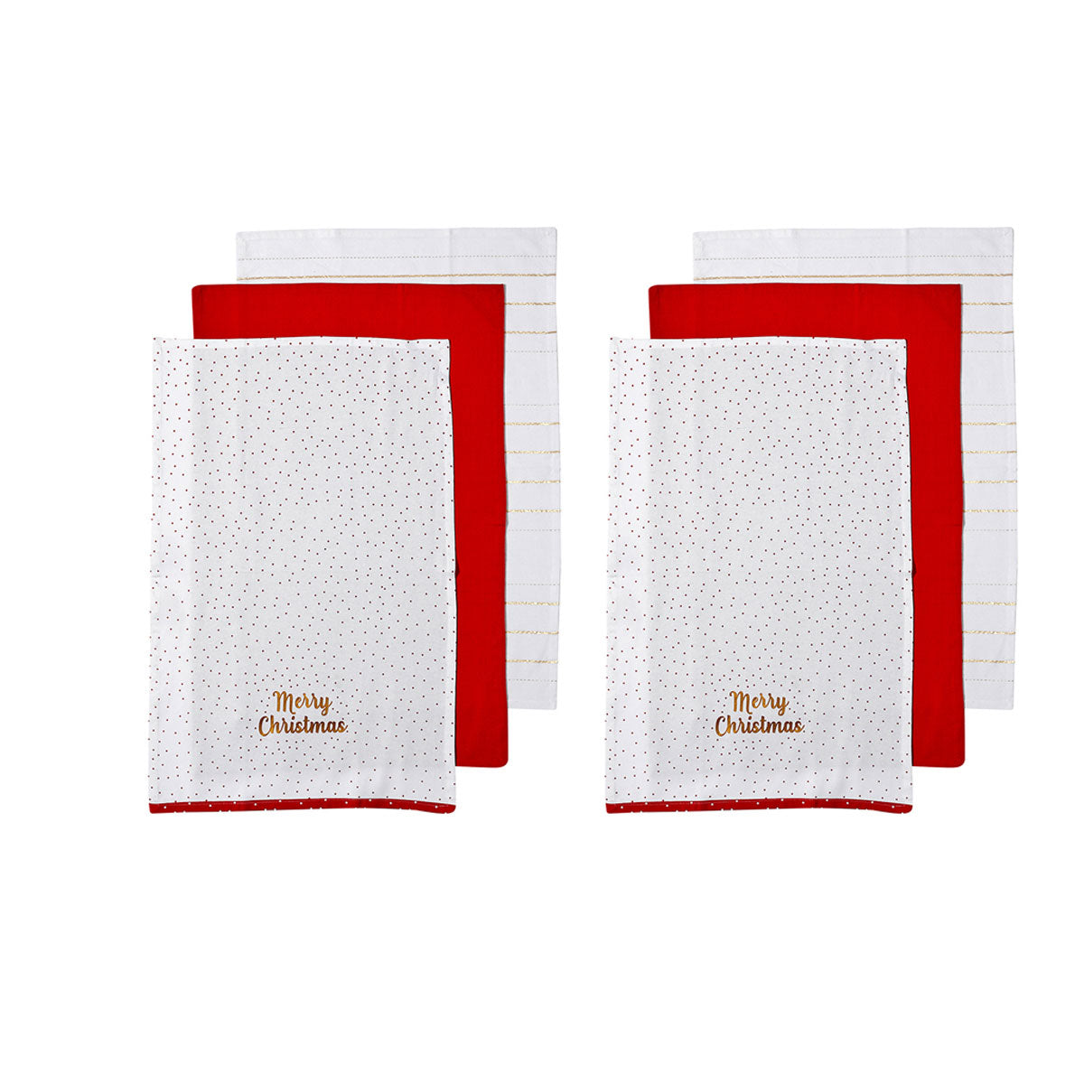 Ladelle Joyful Merry Christmas Set of 6 Cotton Kitchen Towels 45 x 70 cm