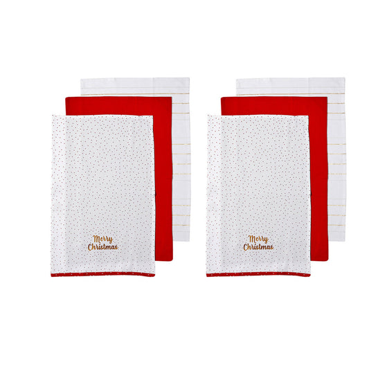 Ladelle Joyful Merry Christmas Set of 6 Cotton Kitchen Towels 45 x 70 cm