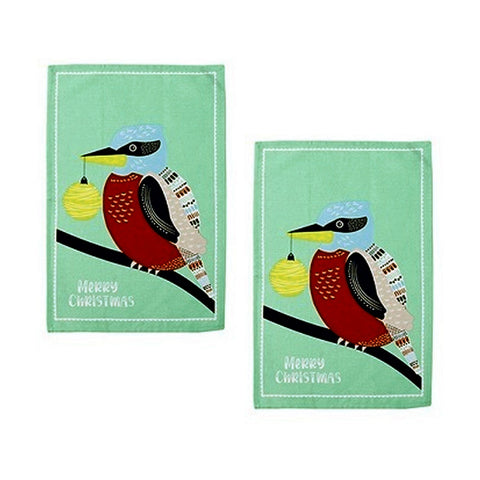Ladelle Australiana Set of 2 Cotton Kitchen Towels 45 x 70 cm - Christmas Animal Print - SuperSaverAU - view 1