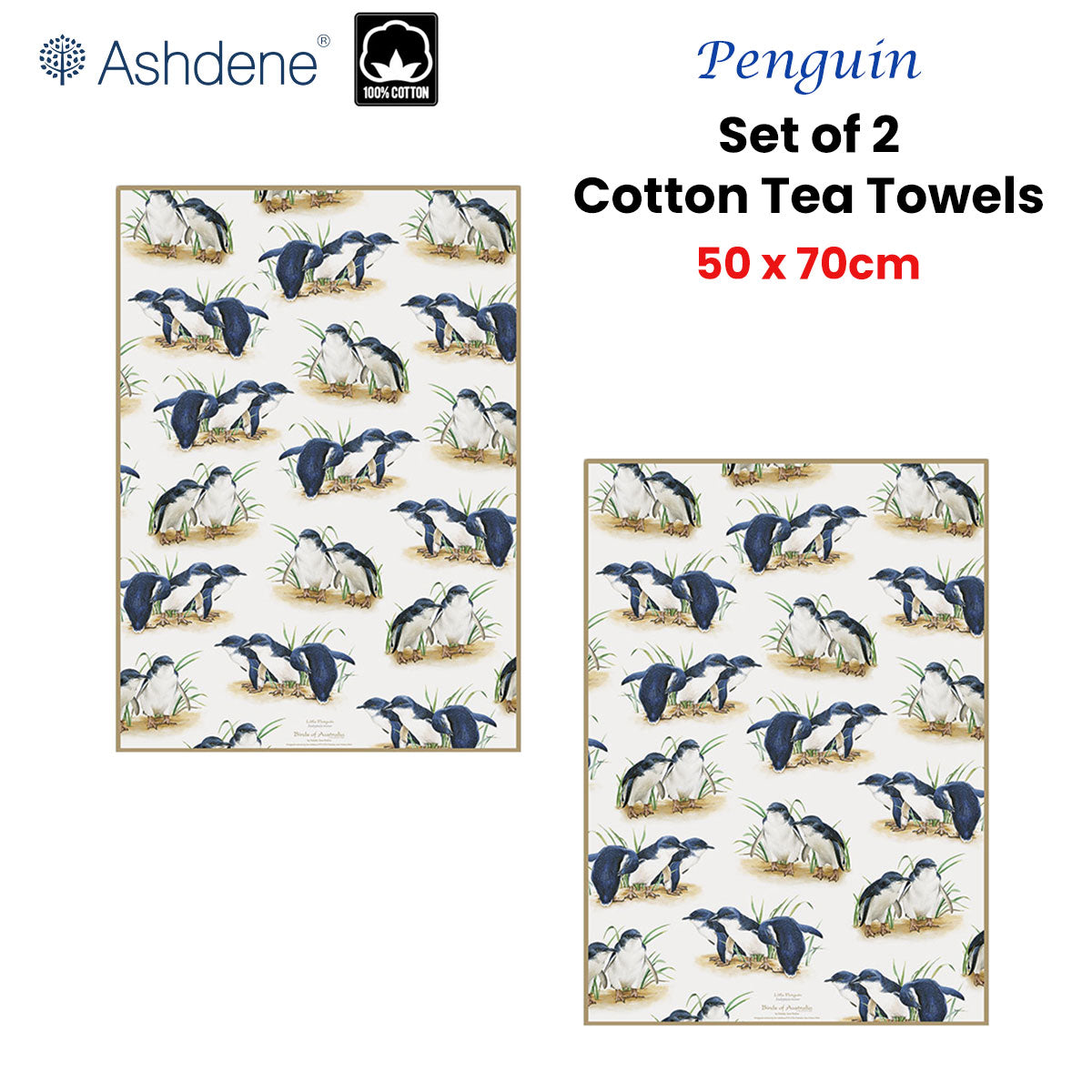 Natalie Jane Parker Set of 2 Birds of Australia Kitchen Tea Towels Penguin 50 x 70 cm - SuperSaverAU - view 1