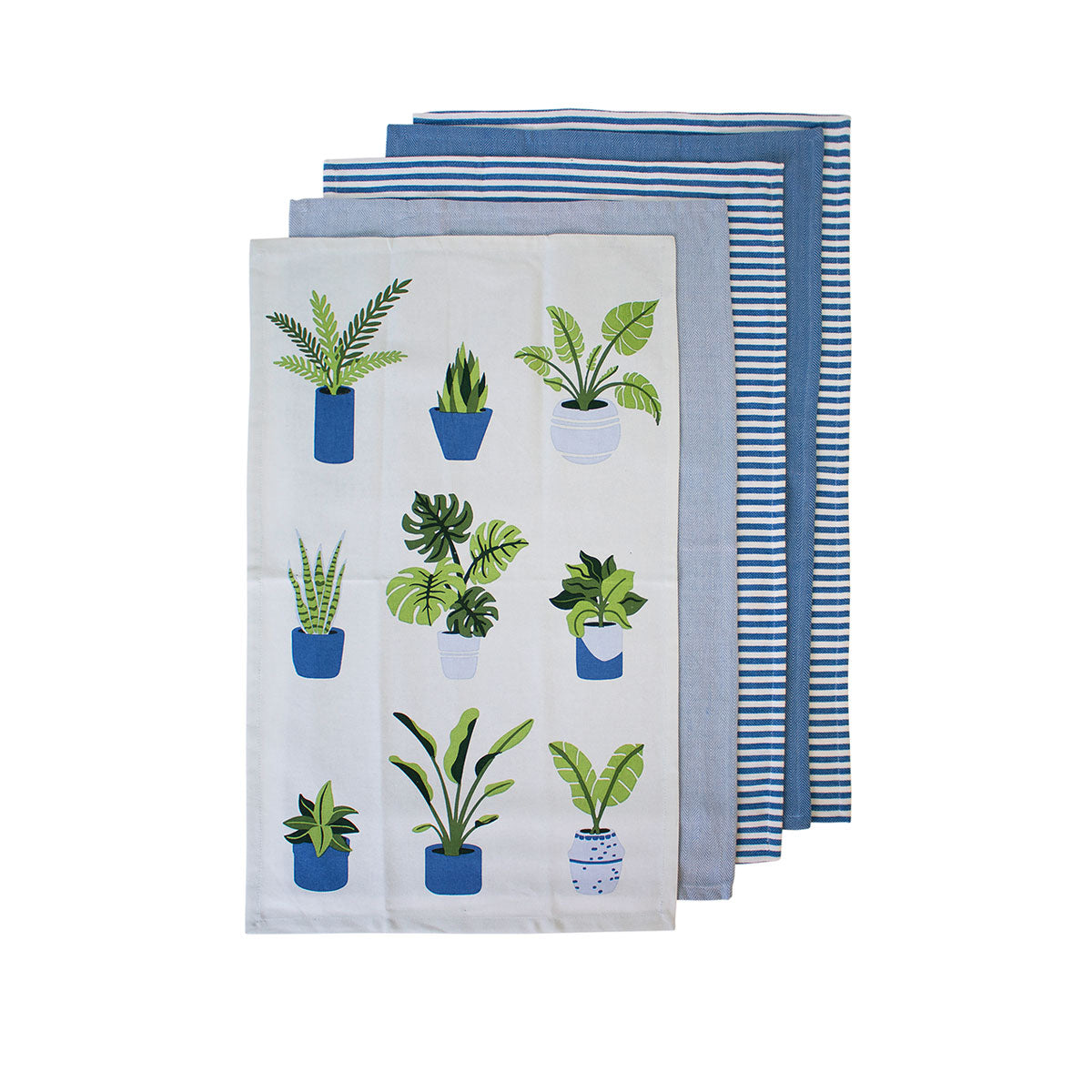 Ladelle Set of 5 Plant Life Cotton Kitchen Tea Towels 50 x 70 cm - Blue - SuperSaverAU - view 1