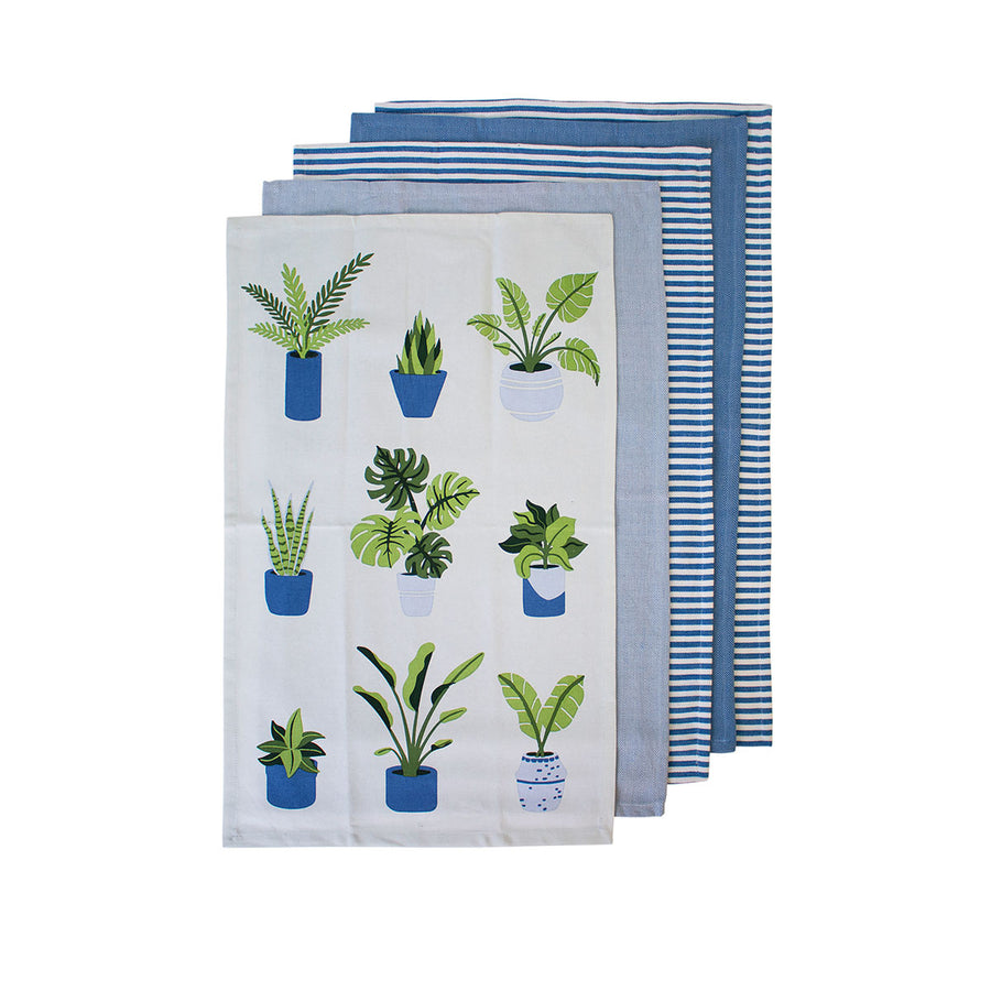 Ladelle Set of 5 Plant Life Cotton Kitchen Tea Towels 50 x 70 cm - Blue - SuperSaverAU - view 1