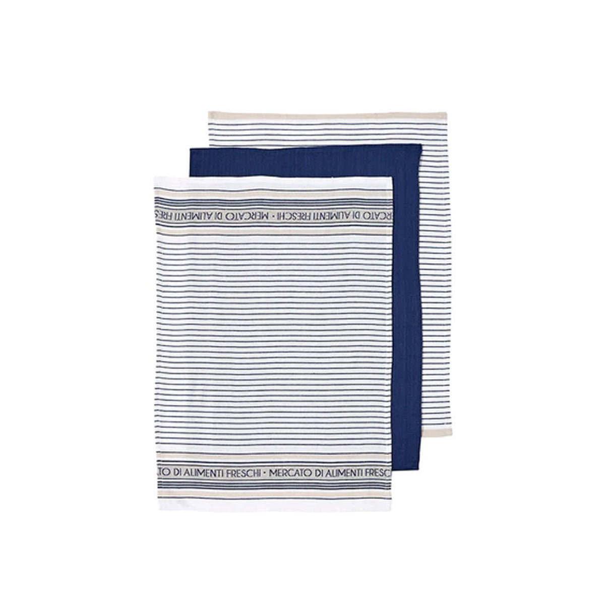 Ladelle Set of 3 Cotton Kitchen Tea Towels 50 x 70 cm - AZO Free, Navy